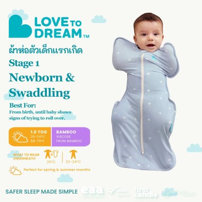 ผ้าห่อตัวเด็กแรกเกิด Swaddle Up™ Bamboo Original Boats Mist Blue 1.0 TOG  แบรนด์ Love To Dream